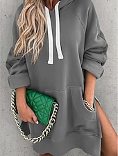 cheap Sweatshirt &amp; Hoodie Dresses-Women&#039;s Hoodie Dress Mini Dress Pocket Casual Hooded Long Sleeve Black White Gray Color