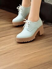 cheap Women&#039;s Oxfords-Women&#039;s Ivory Lace-Up Platform Oxford Shoes – Chunky Heels with Textured Soles for Casual and Office Wear