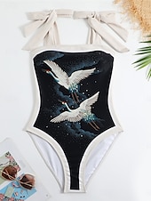 billige Onepiece badedrakter-Dame Badetøy Ett stykke 2 stk Badedrakt Åpen rygg Midjekontroll Høy Midje Tynn Ferie Strand Klær Blomstret Ermeløs Badedrakter