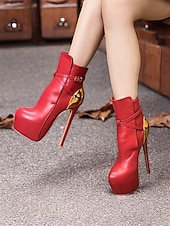 abordables Bottes à la mode-bottines à talons aiguilles rouges pour femmes – bottines tendance à talons hauts avec accent doré pour les fêtes et les soirées