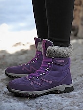 baratos Botas de neve e inverno-botas de caminhada de inverno femininas à prova d&#039;água - botas de neve com cadarço e isolamento com gola de pele sintética para aventuras ao ar livre