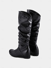 abordables Bottes souples-bottes hautes en similicuir noir pour femmes – bottes plates élégantes et confortables pour un usage quotidien et des sorties décontractées