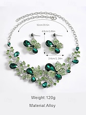billige Halskjede for kvinner-elegant grønn sommerfuglsmykkesett for kvinner – glitrende krystallkjede og øredobbersett med blomsterdesign for spesielle anledninger