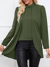 preiswerte Elegante Oberteile-Damen Hemd Bluse Feste Farbe Basic Brautkleider schlicht Langarm Rollkragen Normale Oberteile Täglich Rüsche Schwarz Armeegrün Blau Herbst Winter
