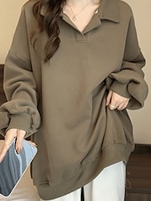 economico Top Semplici-felpa da donna casual semplice strada abbigliamento quotidiano scollo a V manica lunga nero bianco caffè autunno inverno