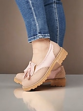 abordables Années 1950-mocassins à pampilles roses pour femmes avec détails brogue et semelle épaisse – chaussures décontractées de style vintage pour un usage quotidien