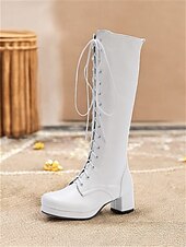 abordables Bottes à la mode-bottes à lacets vintage pour femmes – style rétro à talon épais pour le cosplay, le costume et la mode quotidienne
