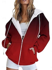 abordables veste à capuche-Veste à capuche Femme Extérieur Plein Air Usage quotidien mode Décontractées Avec poches Full Zip Imprimer Normal Manteau Rose Claire Vin Rouge Automne Hiver fermeture Éclair Sweat à capuche Standard