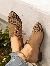 levne 30. léta-hnědé oxfordské boty z umělého semiše s leopardím vzorem - stylové šněrovací kalhoty pro ženy, ideální pro ležérní a vintage vzhled