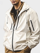 cheap Men&#039;s Elite Outerwear-Men&#039;s Outdoor Jacket School Outdoor Waterproof Sunscreen Zipper Pocket Spring Fall Winter Solid Color Neutral Fashion Hooded Black White Blue Brown Jacket