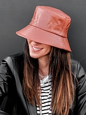 cheap Women&#039;s Hats-Women&#039;s Faux Leather Bucket Hat – Stylish and Versatile, Available in Multiple Colors for a Trendy Look