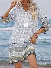 levne Boho šaty-Dámské Mini šaty Volnočasové šaty Boho šaty Na běžné nošení Denní Běžný Květinový 3/4 délka rukávu Do V Bílá Světlá růžová Námořnická modř Léto Jaro