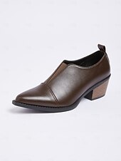 preiswerte Damenhausschuhe und -halbschuhe-braune Slipper aus Kunstleder mit flachem Blockabsatz – bequemes und stylisches Büro-Schuhwerk für Damen