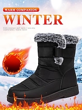 economico Stivali di neve e inverno-stivali da neve invernali impermeabili da donna - design trapuntato bordeaux con fodera in pelliccia sintetica e cinturini regolabili per il freddo all&#039;aperto