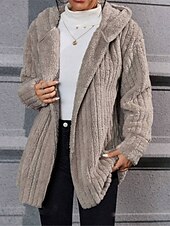 billige hettegenser jakke-Dame Fleece-jakke Teddyfrakk Hettegenser Hold Varm Pustende Fleece Lined Fritid عادي Feriereise Gate Dagligdagstøy Ut på byen Åpen Forside Normal Hettegenser Normal Langermet Yttertøy Blå Kakifarget