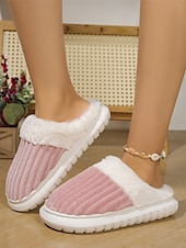 cheap Women&#039;s Slippers &amp; Flip-Flops-Women&#039;s Mustard Yellow Indoor Slippers with Faux Fur Lining, Ribbed Design, and Anti-Slip Sole – Cozy and Warm for Winter