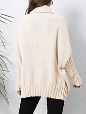 preiswerte Einfarbige Farben-Damen Pullover Brautkleider schlicht Weich Einfarbig Gerippt Rollkragen Strick Langarm Normale Oberteile Stricken Outdoor Täglich Wochenende Marineblau Grün Herbst Winter