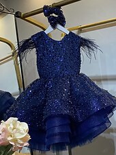 preiswerte Partykleider-kinderkleidung Mädchen Party Kleid Feste Farbe Ärmellos Leistung Gitter Prinzessin Süß Gitter Mitte der Wade Etuikleid Tüll-Kleid Sommer Frühling Herbst Kinder Weiß Marineblau