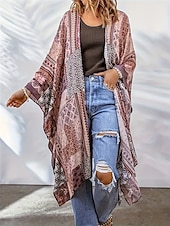 preiswerte Freizeitjacken-Damen Freizeitjacke Outdoor Strasse Freizeitskleidung Frühling Herbst Lang Mantel Regular Fit warm Atmungsaktiv Stilvoll Brautkleider schlicht Jacken Langarm Blumen Farbblock Bedruckt Schwarz Purpur