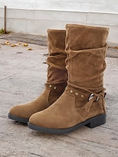 levne Slouch Boots-dámské polobotky z umělého semiše do půli lýtek s cvočkovým páskem a detaily se střapcem – ležérní boho styl na podzim a zimu