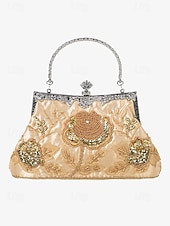 cheap Clutches &amp; Evening Bags-Women&#039;s Vintage Green Velvet Handbag with Beaded Floral Embroidery and Metal Frame – Elegant Evening Bag