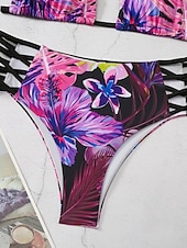 voordelige Bikinisets-Dames Zwemkleding Bikini 2 stuks Brutaal Zwempak Blote rug Uitknippen Slank Vakantie Strand Kleding Bloemig Halternek Mouwloos Badpakken