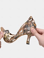 abordables Chaussures de danses latines-chaussures de danse latine à imprimé floral pour femmes - talons à bout ouvert avec design à lanières pour les spectacles de salon, de salsa et de tango