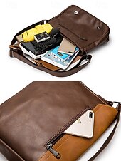 abordables Bolsos de hombre-Bolso de mensajero vintage de piel sintética para hombre con correa ajustable: diseño duradero de dos tonos para uso laboral y casual