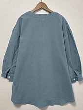 cheap Shirts-Women&#039;s Plus Size Linen-Inspired Shirts Blouse Solid Color Casual 3/4 Length Sleeve Shirt Collar Regular Tops Daily Blue Spring &amp;  Fall