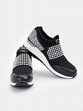 billige Sneakers til kvinner-rhinestone slip-on plattformsneakers for kvinner – stilige fritidssko med piggpynt og komfortabel kilehæl