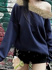 abordables Sweats à capuche-pull femme mode décontracté uni fête décontractée sortie sweat à capuche coupe ample manches longues bleu automne hiver