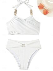 abordables Ensemble de bikinis-Femme Maillots de Bain Bikinis Maillot de bain Elégant Mode Couleur unie Sans Manches Maillots de bain