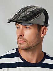 abordables Chapeaux pour hommes-casquette à chevrons pour homme avec lanière en cuir réglable - casquette plate de style vintage, idéale pour les vêtements décontractés et les activités de plein air