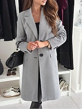 billige Trench Coats-Dame Frakk Hold Varm Bekvem Knapper Elegant Helfarge Dagligdagstøy Enkeltkneppet V-hals Normal Langermet Yttertøy Svart Kakifarget kaffe Vinter