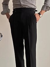 preiswerte Schlank-Herren Waffel Abschlußfeier Anzughose Neapel Hosen Hose Knöpfe Tasche Einfarbig Komfort Formell Party Arbeit Mode Klassicher Stil Schwarz Weiß Mikroelastisch