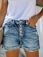 halpa Denim shortsit-Naisten Normaali Farkut Rento arki Lyhyt Korka vyötärö Yhtenäinen väri Tilkkutäkki Mukava Hengitettävyys Pehmeä Mikrojoustava ulko- Katu Sininen Kesä Normaali