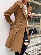 billiga Kappor och trenchcoats-Dam Vinterkappa Utomhus Gata Dagliga kläder Höst Vinter Lång Täcka Normal Håller värmen Andningsfunktion Stylish Ledigt Jacka Långärmad Slät Med fickor Rodnande Rosa Marinblå Kamel