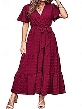 billige Arbeidskjoler-kvinners ensfarget slips foran v-hals lang kjole maxi kjole elegant bohemia fest daglig sommer