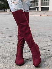 cheap Fashion Boots-Women&#039;s Over-the-Knee Wedge Boots – Suede-Style Burgundy High Boots with Elegant Design, Perfect for Winter Outings and Casual Chic