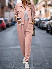 preiswerte Trainingsanzüge für Damen-Damen Modisch Strassenmode Täglich Hemd Chinesisch Chino Langarm Hemdkragen Glatt Casual Täglich Rosa Grün Khaki Herbst Regular Fit