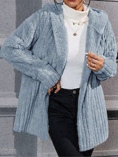 billige hettegenser jakke-Dame Fleece-jakke Teddyfrakk Hettegenser Hold Varm Pustende Fleece Lined Fritid عادي Feriereise Gate Dagligdagstøy Ut på byen Åpen Forside Normal Hettegenser Normal Langermet Yttertøy Blå Kakifarget