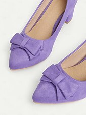 cheap 1950s-Purple Suede Bow-Tie Low Heel Pumps - Elegant and Comfortable Women&#039;s Block Heel Shoes for Everyday Wear