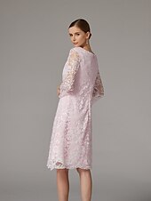 cheap With Jacket-Two Piece A-Line Dress Beach Wedding Suit Mother of the Bride Dress Elegant Plus Size Jewel Neck Tea Length Chiffon Lace Short Sleeve Jacket Dresses with Solid Color