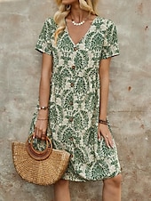 ieftine Rochii Boho-Pentru femei Rochie Mini Rochie casual Rochie Boho Epocă Casual Zilnic Fit regulat Floral Manșon scurt În V Albastru piscină Maro Trifoi Vară Primăvară Toamnă