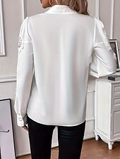 economico Top eleganti-Per donna Camicia Blusa Tinta unica Essenziale Informale Manica lunga A V Top regolari Giornaliero Pizzo Collage Bottoni Bianco Autunno Inverno