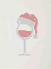 economico Magliette-camicetta da donna scollo a V manica lunga trasparente ricamata festa bicchiere di vino grafico paillettes bianco vestibilità comoda elegante abito da sera