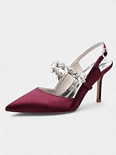 economico cocktail-scarpe col tacco da donna in raso bianco con cinturino posteriore e decorazioni in strass – eleganti scarpe a punta per matrimoni e occasioni formali