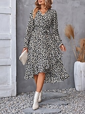 ieftine Rochii florale elegante-rochie midi dama cu decolteu in V cu maneca lunga vara primavara