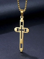 cheap Men&#039;s Jewelry-Men&#039;s Dual-Tone Stainless Steel Cross Pendant Necklace – Silver and Gold Finish, Modern Religious Jewelry