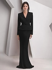 economico Con giacca-Abito aderente  colonna due pezzi abito da sera abito elegante abito da smoking abito formale lungo fino al pavimento maniche lunghe colletto a punta tasca in raso con paillettes 2025